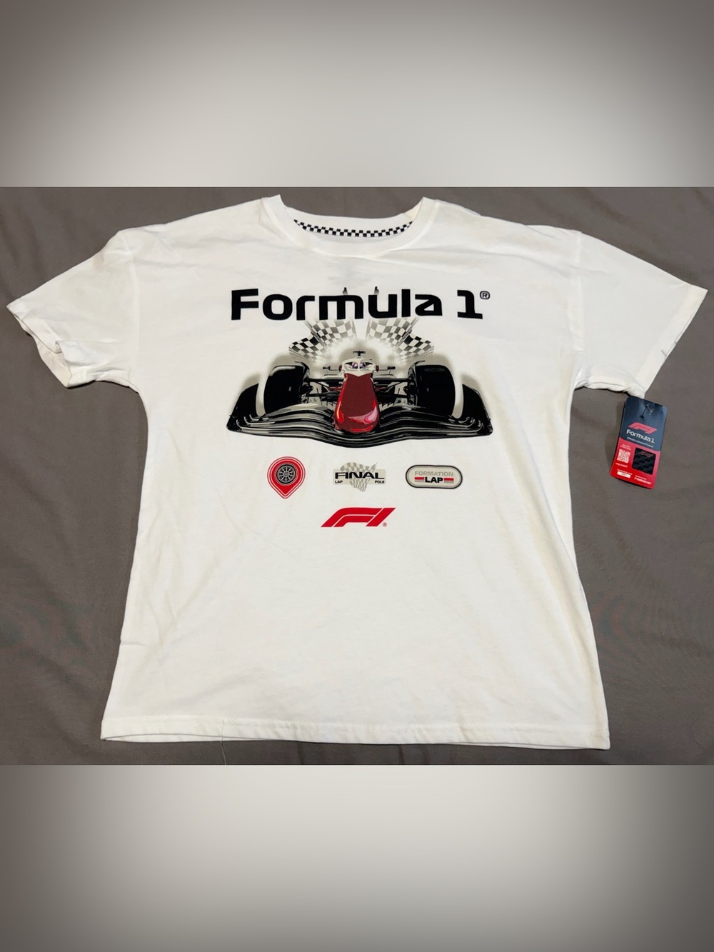 F1 Formula 1 Shirt Womens XL White Race Car Racing Graphic Tee Hybrid Apparel
